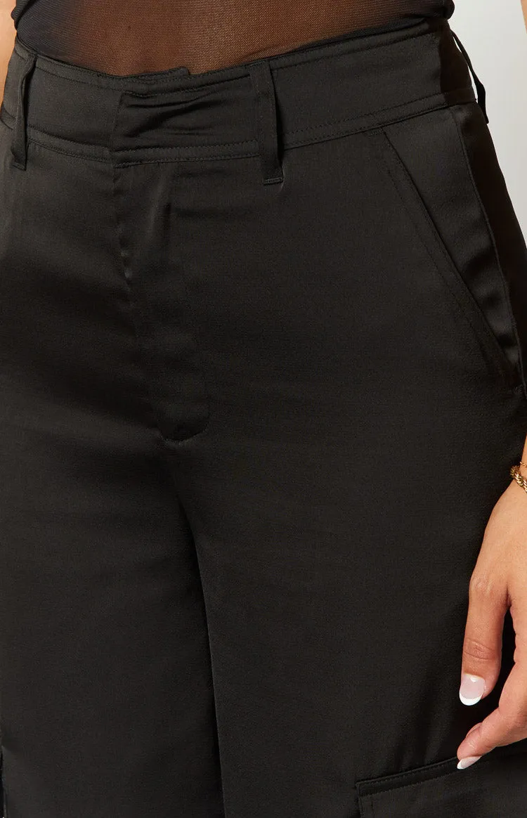 Satin Sapphire Black Cargo Pants