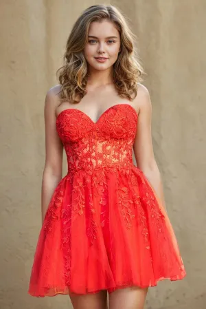 See-through Sweetheart Sleeveless Red Mini Homecoming Dresses