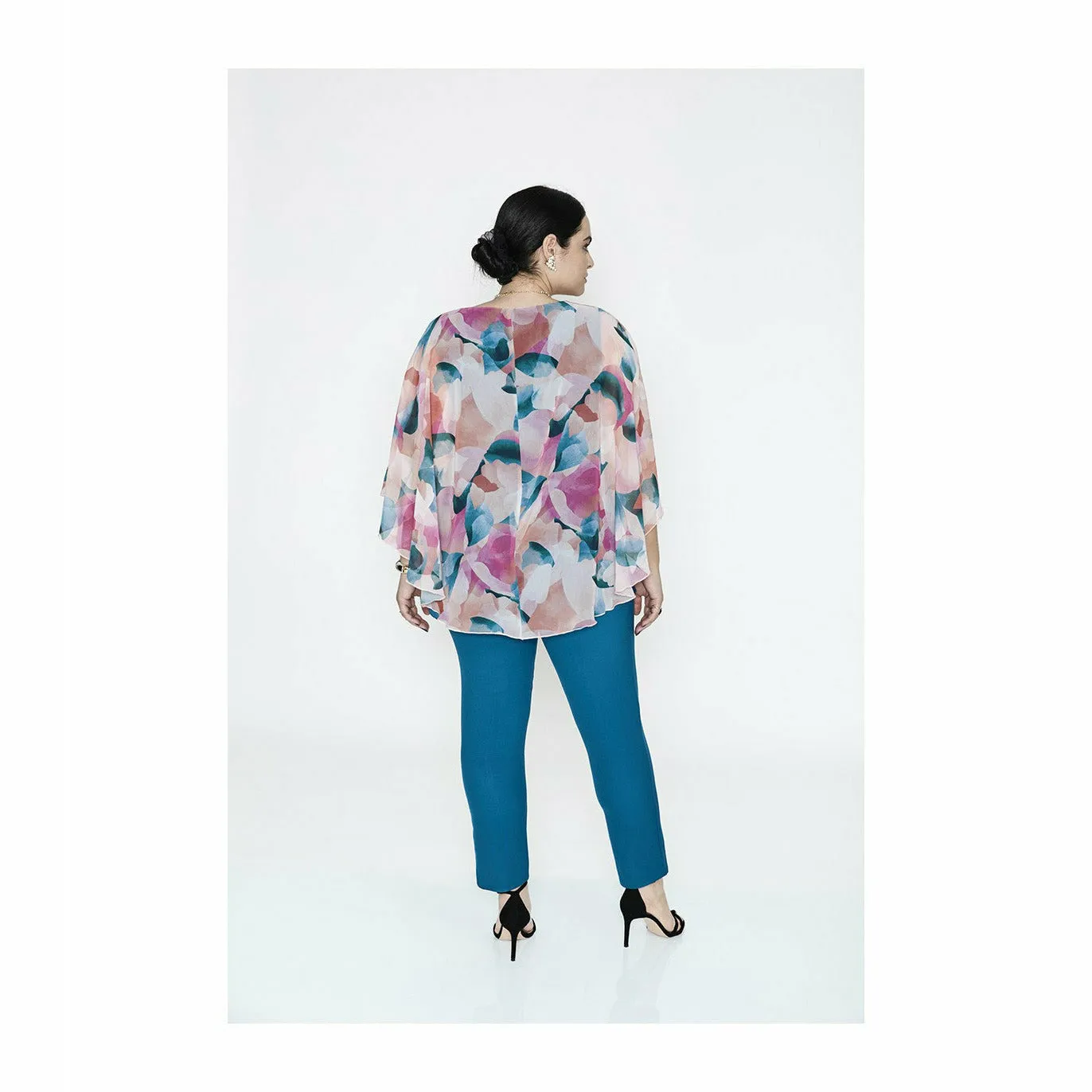 SPG Chiffon Layer Blouse in Teal Watercolour Print