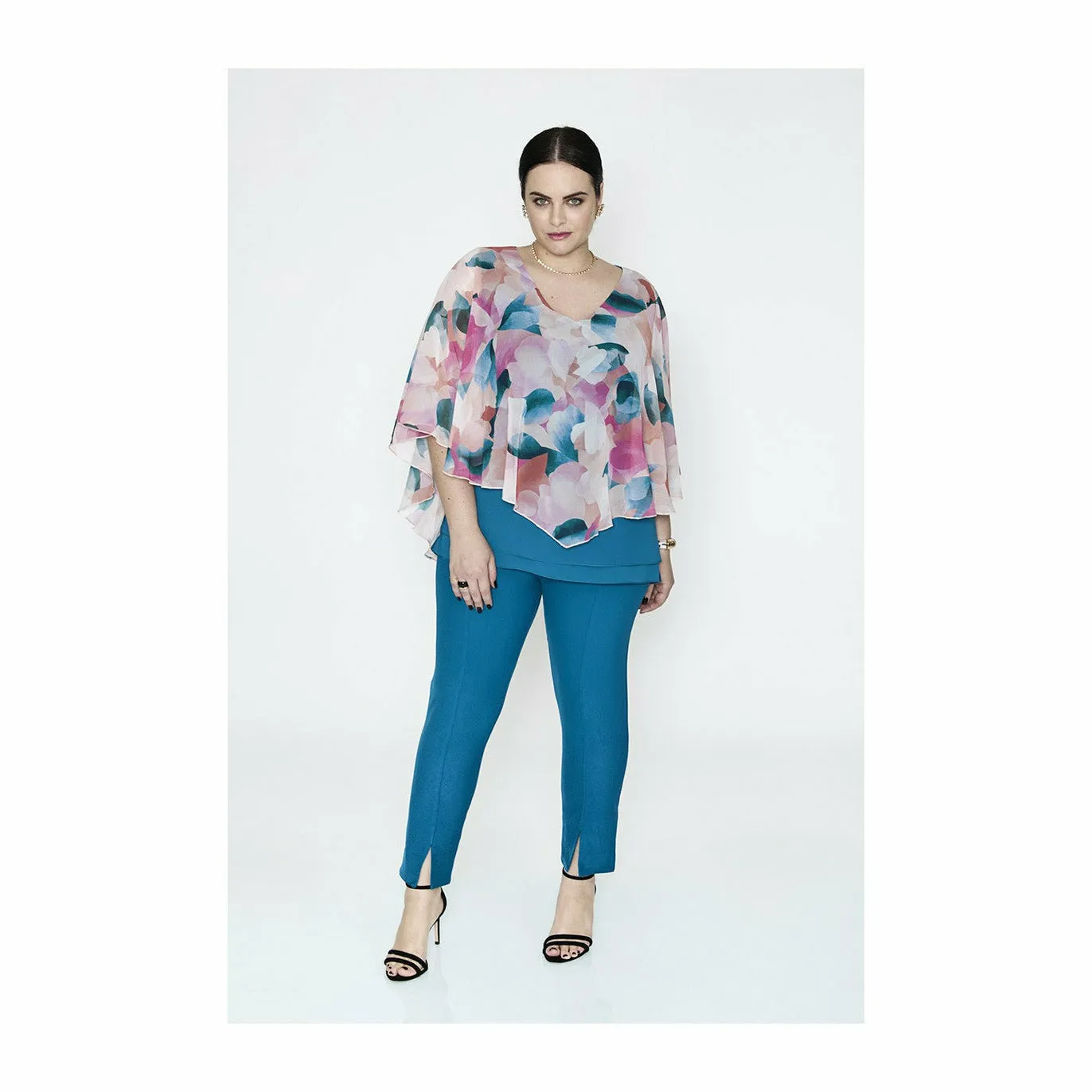 SPG Chiffon Layer Blouse in Teal Watercolour Print