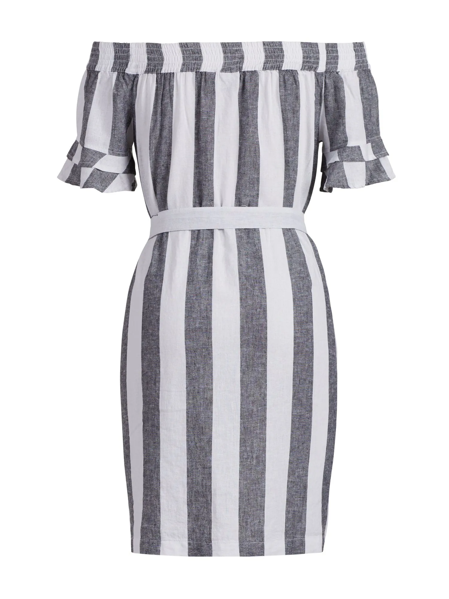 Striped Linen Off-The-Shoulder Dress