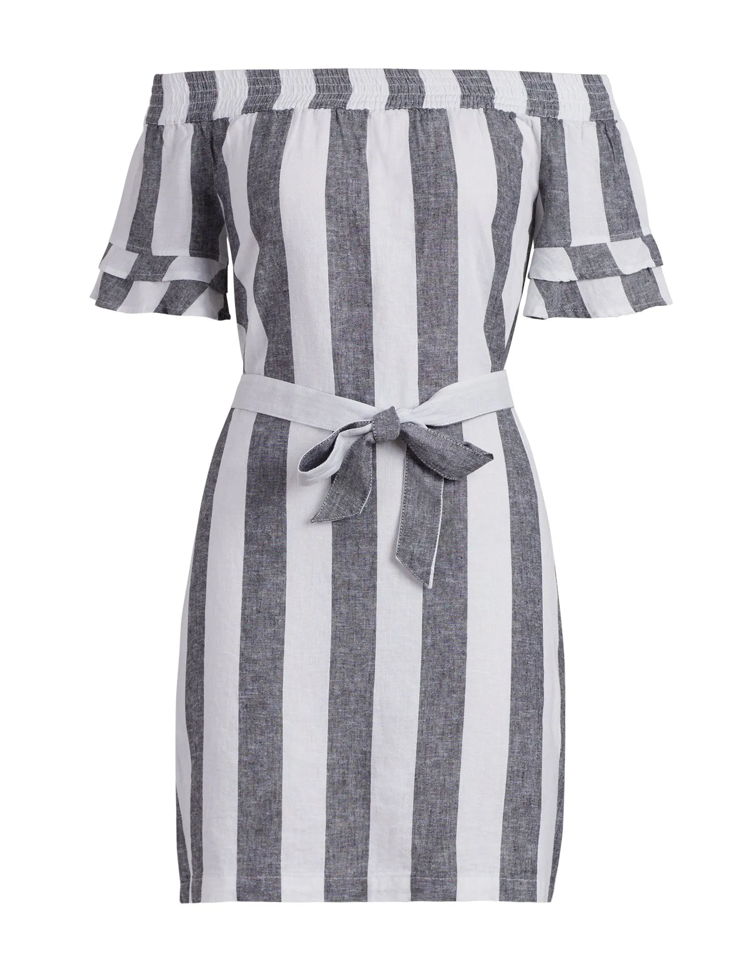 Striped Linen Off-The-Shoulder Dress