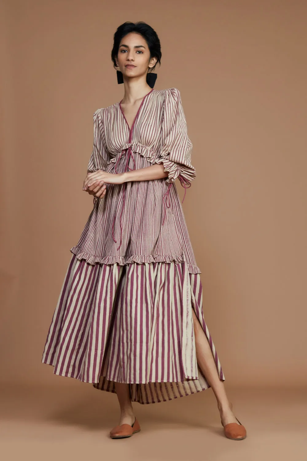 Tiered Frill Mauve Striped Dress