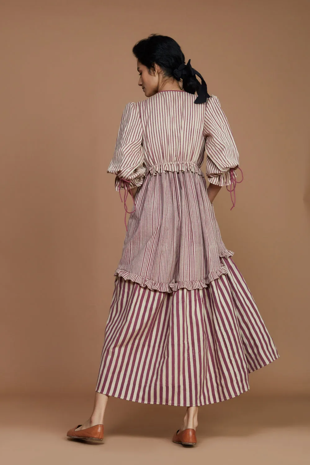 Tiered Frill Mauve Striped Dress