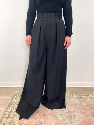 Tropical Wool Walker Wide Leg Pant in Black