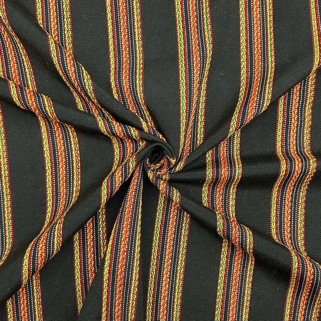 Warm Stripes on Black Recycled Jacquard Fabric