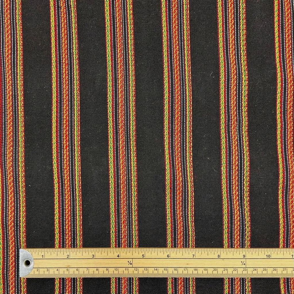 Warm Stripes on Black Recycled Jacquard Fabric